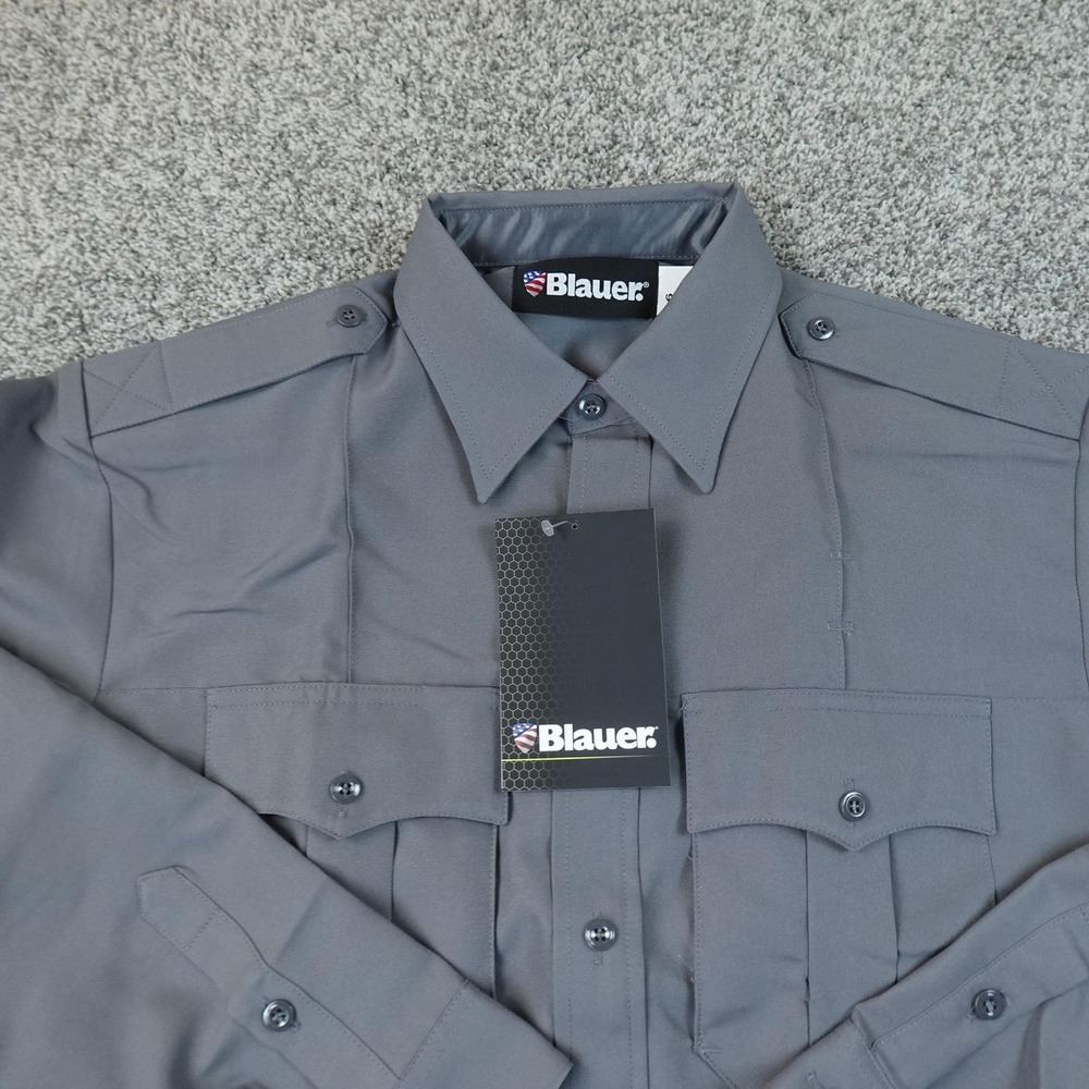 NEW Blauer Shirt Mens 16 36/37 Gray Super Long Sleeve Uniform Workwear Button Up